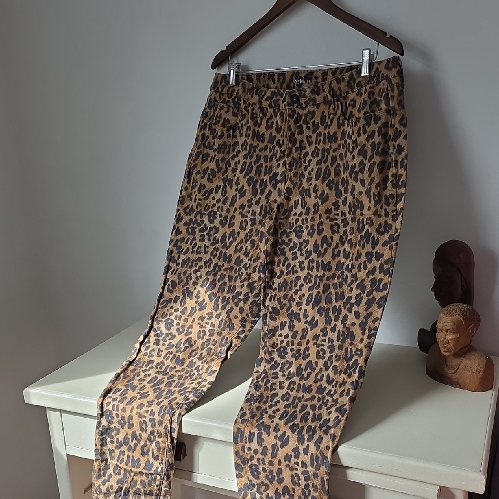 Style & Co. Leopard Print Straight Leg Pants - Brown and Black